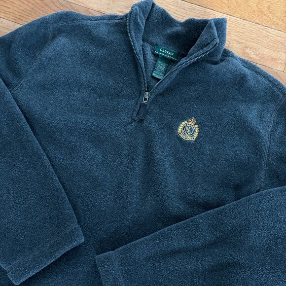 Lauren Ralph Lauren 1/4 Zip Fleece Sweater Mens XL Gold Embroidered Crown Logo - Picture 1 of 9